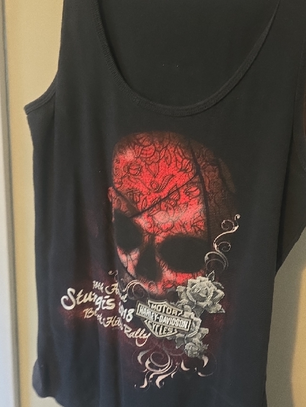 Harley-Davidson Black Tank with Red Skull and Gray Floral Accents Never Worn Sm - Picture 3 of 3